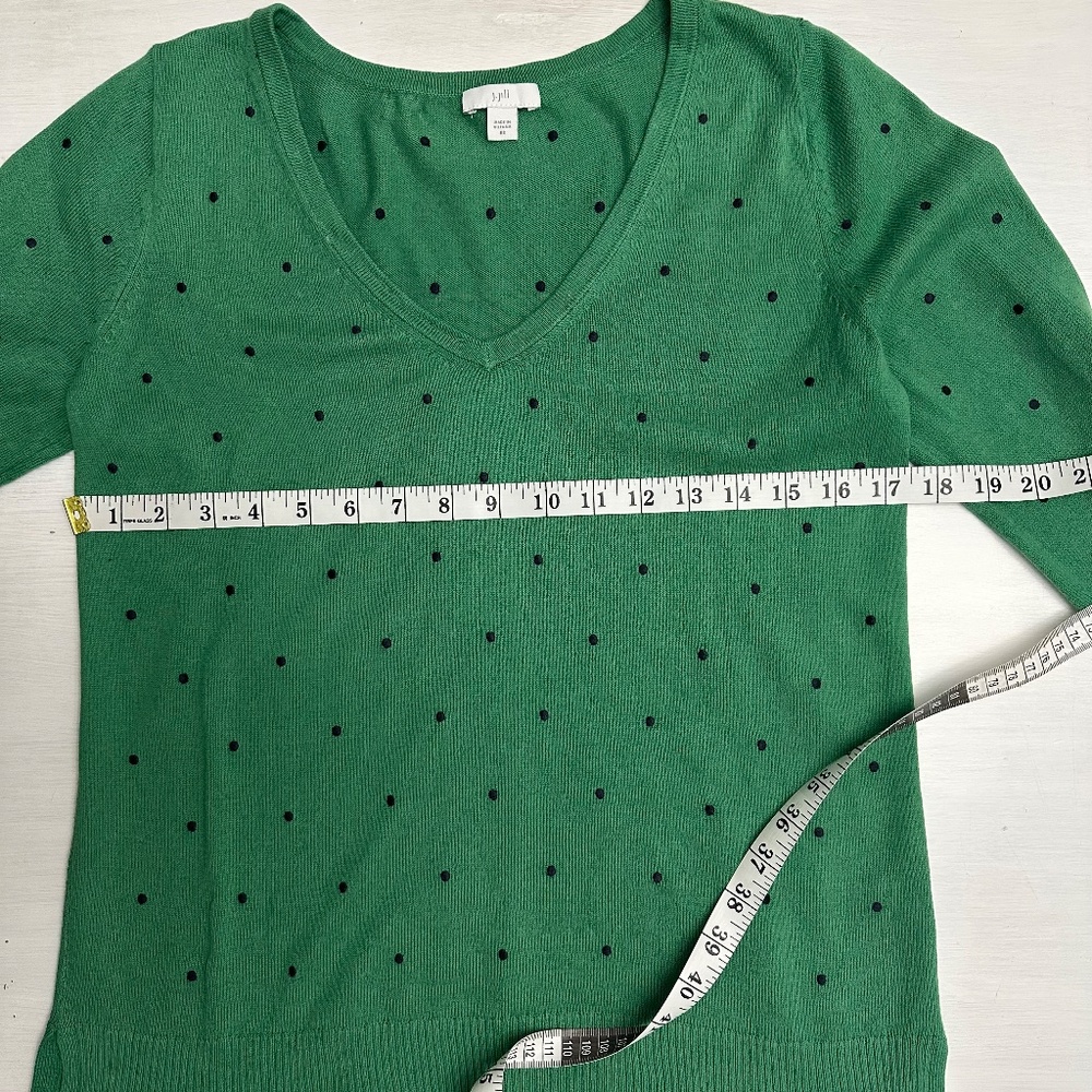 J.Jill Sweater Women’s Size XS Kelley Green Black Polka Dots V-Neck Cotton Blend - Picture 9 of 12